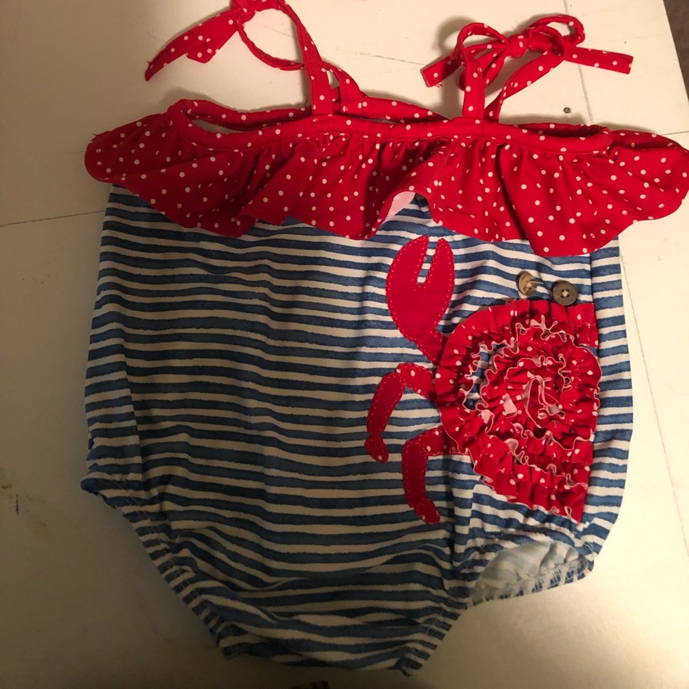 Size 6-9 months swim suit with head band with bow